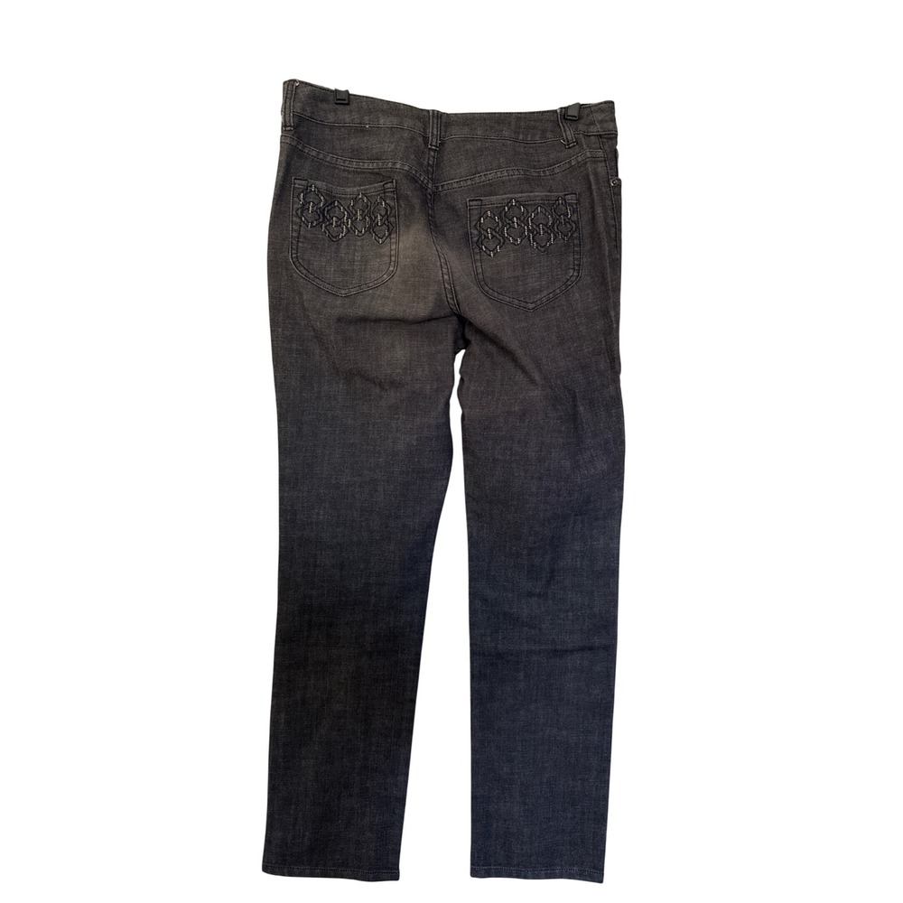 Chicos Platinum Denim Jeans Womens Size 1 M 8 Faded Black Straight Rhinestone
